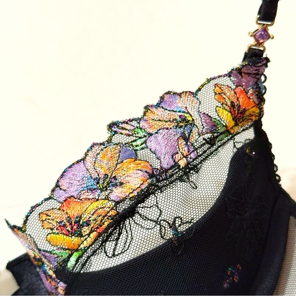 HONEY BIRDETTE RHONA BLACK FLORAL PRINT SHEER MESH PUSHUP BRA - Picture 3 of 13